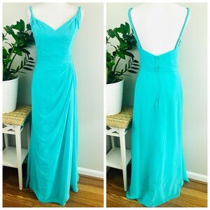 Stunning Vintage Jordan Turquoise Blue Chiffon Ruched Formal Gown Prom Size 6